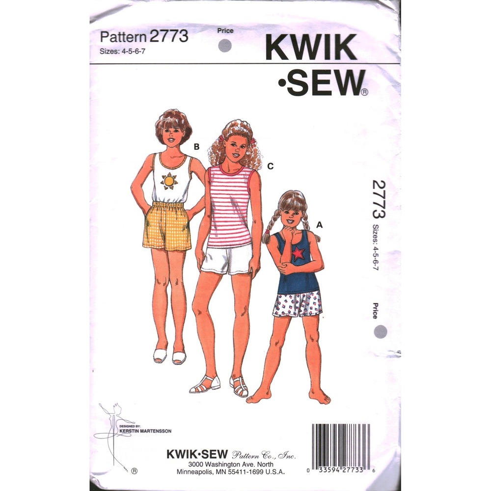 Kwik Sew 2773 Girls Shorts and Tops Sewing Pattern Sz 4 5 6 7 Kerstin Martensson